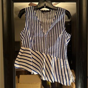 Zara Blue and White Striped Women's Top